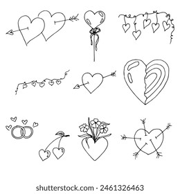 Handgezeichnetes Set von niedlichen Doodle Illustration von Valentinstag Liebe Elemente. Zwischenlage