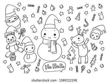 Hand drawn set of cute doodles for christmas,Funny Doodle Hand Drawn