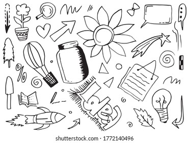 Dibujo a mano conjunto de doodles bonitos para la decoración, Gracioso dibujo a mano de Doodle.ilustración vectorial.