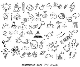  Hand drawn set of cute doodles style, on white background , Vector illustration.