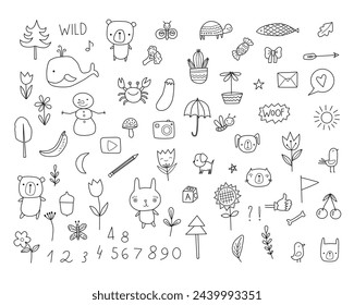 Hand drawn set of cute doodles for decoration. Hand drawn set of cute doodles for decoration on white background