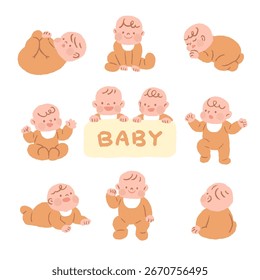 Hand Drawn set of Cute Little Baby