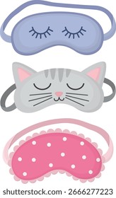 Conjunto desenhado à mão de máscaras de sono bonitas. Acessórios de proteção ocular isolados sobre fundo branco