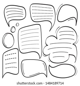 Hand drawn set of cute speech bubble in doodle style on the white background