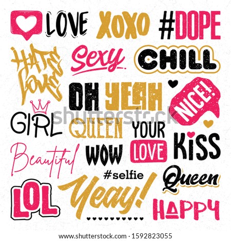 Hand Drawn Set of Cute Stickers for Social Media