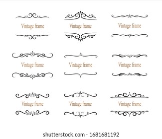 Hand drawn set of decorative frames, borders, page decoration calligraphic design elements. vintage vector illustration