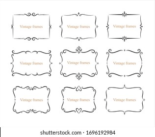 Hand drawn set of decorative frames, borders, page decoration calligraphic design elements collection. vintage vector illustration