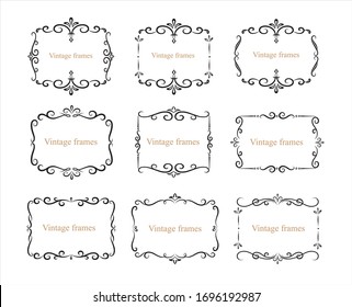 Hand drawn set of decorative frames, borders, page decoration calligraphic design elements collection. vintage vector illustration