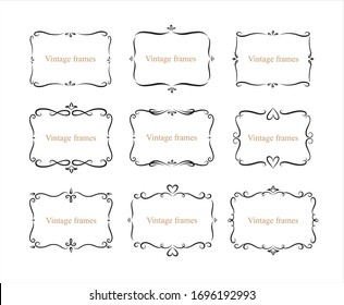 Hand drawn set of decorative frames, borders, page decoration calligraphic design elements collection. vintage vector illustration