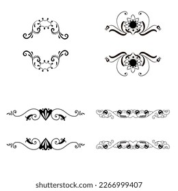 Hand drawn set of decorative frames, borders, page decoration calligraphic design elements. Vintage. Vector illustration