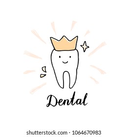 Hand drawn set of dental, orthodontics themes for children. Vector illustration for dental clinic services, stomatology, dentistry, orthodontics, oral health care. 