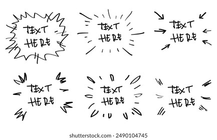 Hand drawn set of design  elements for doodle emphasis text in comic style