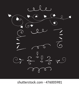 Hand drawn set of design elements. Frame decorations for lettering design. Hand painted Poster Template, vector design. Hand drawn brush calligraphy poster.