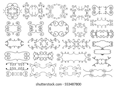 Hand drawn set of design elements.Vintage frame