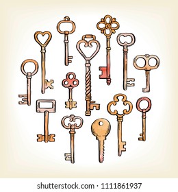 Vintage Colorful Keys Keyholes Collection Vector Stock Vector (Royalty ...