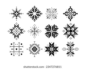 Conjunto dibujado a mano con diferentes ornamentos folclóricos, diseño artístico de línea de doodle