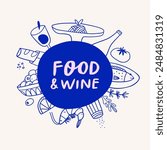 Hand drawn set of different food and drink. Vector illustration