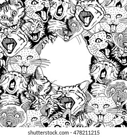 Hand Drawn Set with different Heads Cats.