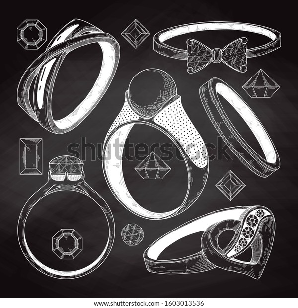 Hand Drawn Set Different Jewelry Rings Stock Vector (Royalty Free ...