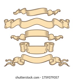 Hand drawn set of different ribbons. Design elements for greeting cards, banners, invitations.