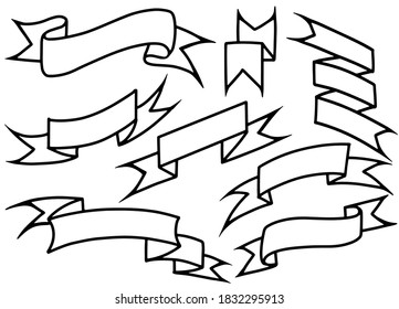 Hand drawn set of different ribbons. Design elements for greeting cards, banners, invitations. Sketch, vector illustration, Each on a separate layer.
