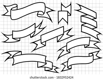 Hand drawn set of different ribbons. Design elements for greeting cards, banners, invitations. Sketch, vector illustration, Each on a separate layer.