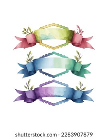 Hand drawn set of different ribbons. Design elements for greeting cards, banners, invitations. Watercolour vector illustration