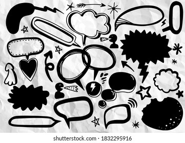 Conjunto de diferentes burbujas de voz dibujadas a mano, conjunto de vectores de burbujas de voz de pegatinas de voz, Retro Set de Discurso de historietas y Vector de dibujos animados de burbujas, Cada una en una capa separada.