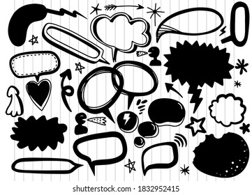 Hand drawn set of different speech bubbles,Stickers of speech bubbles vector set , Retro Set of Comics Speech and Bubbles Cartoon Vector, Each on a separate layer.