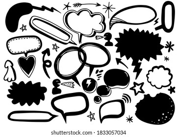 Hand drawn set of different speech bubbles,Stickers of speech bubbles vector set , Retro Set of Comics Speech and Bubbles Cartoon Vector, Each on a separate layer.
