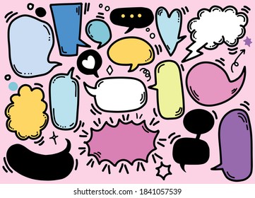 Juego de burbujas de voz de mano dibujado, juego de vectores de burbujas de voz, Discurso de historietas retro y vector de dibujos animados de burbujas