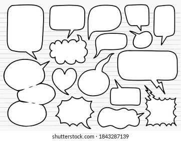 Hand drawn set of different speech bubbles,Stickers of speech bubbles vector set , Retro Set of Comics Speech and Bubbles Cartoon Vector, Each on a separate layer.