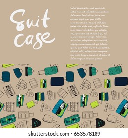 Hand drawn set of different travel bags and suitcases. Vector illustration