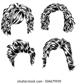 Hand drawn set of different women s hair styles.