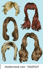 Hand drawn set of different women's hair styles