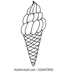 Hand drawn set of doodle with different ice cream. Sketch style vector illustration for cafe menu, card, birthday card decoration.