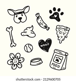 Hand drawn set of doodle dog stuff