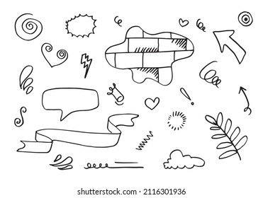 Hand drawn set doodle elements for concept design isolated on white background. vector illustration.