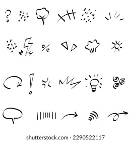 Hand drawn set doodle elements for concept design isolated on white background. vector illustration