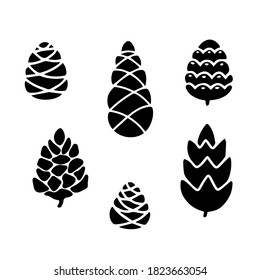 Hand drawn set doodle of fir tree cones isolated on white background. Conifer cones sketch. Vector illustration. Design for print, banner, greeting card, logo, invitation