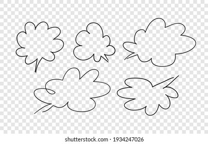 Hand drawn set of doodle speech bubbles. Vector pop art objects on transparent background