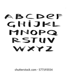 Hand drawn set dry brush style Roman alphabet.  Vector illustration. Black letters on the white background.