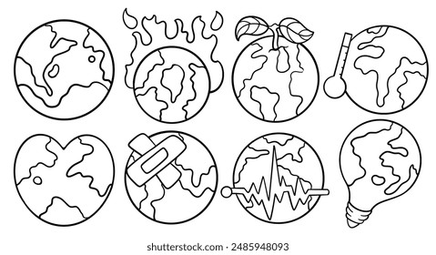 Conjunto dibujado a mano de garabato de tierra. Ilustración vectorial aislada sobre fondo blanco.