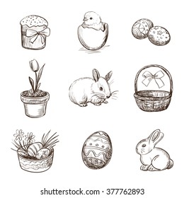 Hand drawn set of Easter icons