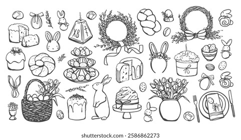 Hand drawn set of Easter illustrations