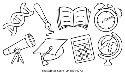 Hand drawn set of education doodle. Vector illustration isolated on white background.