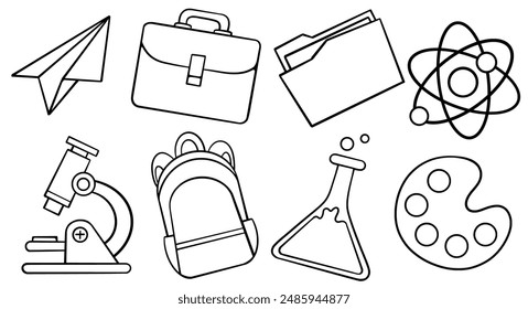 Handgezeichnetes Set von Erziehungs-Doodle. Vektorillustration isoliert auf weißem Hintergrund.