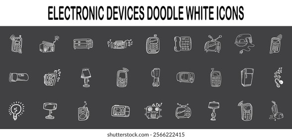 Hand drawn set of electronic devices doodles with white line art. simple sign.