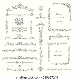 Hand drawn set of elegant swirls and decorative elements