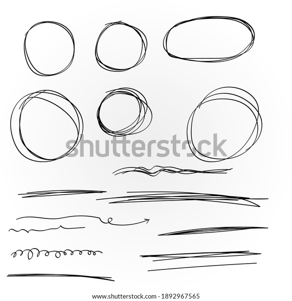 Hand drawn set, сircle elements. Business\
doodle. Hand drawn sketch. Signs isolated on white background.\
Vector illustration.\

